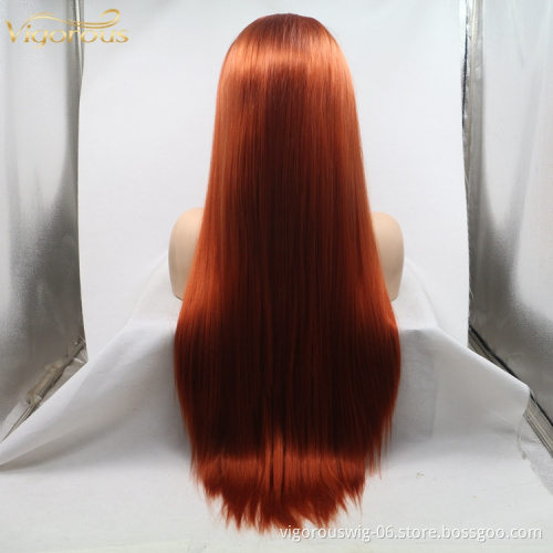 Vigorous mono long red premium high quality straight wholesale black women synthetic hair wigs with lace front